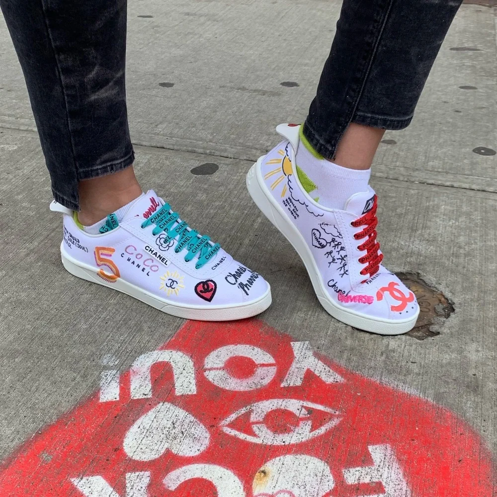 Chanel x Pharrell Williams Collab Canvas & Leather Sneakers Size 39 - Picture 12 of 13